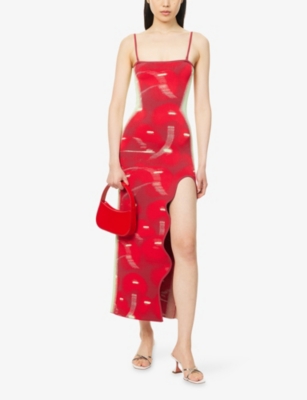 Ph5 Womens Cherry Red Iris Wavy Knitted Midi Dress In Red