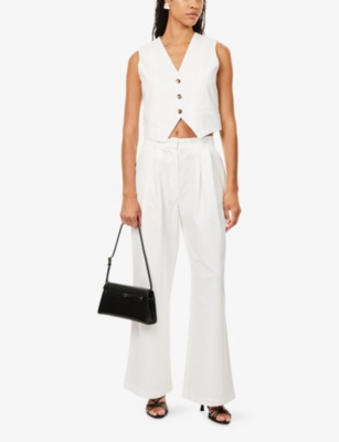 The Couture Club Womens White Pleated Wide-leg Cotton And Linen Trousers In White