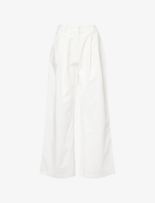 The Couture Club Womens White Pleated Wide-leg Cotton And Linen Trousers