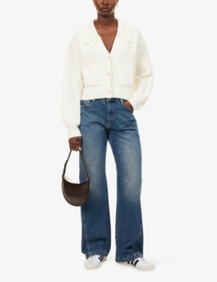 The Couture Club Womens Polo-collar Cotton-blend Cable Knit Cardigan Off White In White