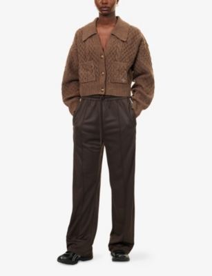 The Couture Club Womens Brown Polo-collar Cotton-blend Cable Knit Cardigan In Multi