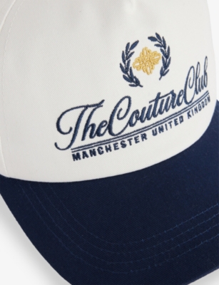 The Couture Club Mens Navy Laurel Embroidered Cotton Baseball Cap In White