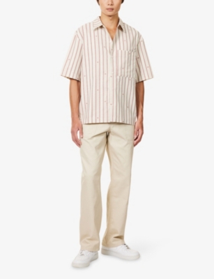 The Couture Club Mens Off White Emblem Striped Cotton Blend Shirt In White