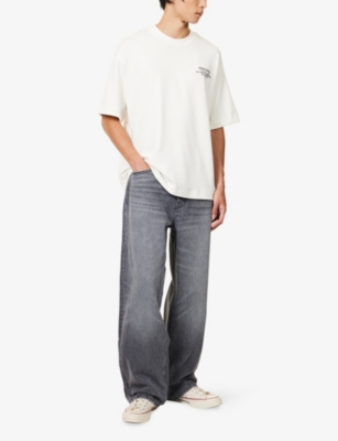 The Couture Club Mens Off White Script Multi Graphic Crew-neck Relaxed-fit Cotton-jersey T-shirt In Gray