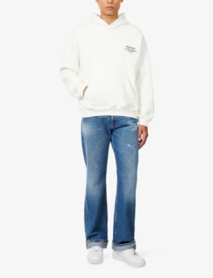 The Couture Club Mens Off White Design Dept Print Logo-embroidered Cotton Hoody In White