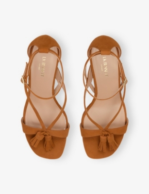 Lk Bennett Womens Bro-tan Jeanie Tassel Heeled Suede Sandals Eur 41 / 8 Uk In Brown