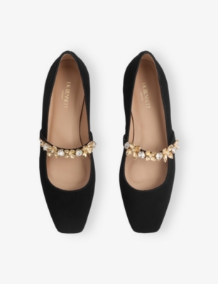 Lk Bennett Amber Flower Trim Mary Jane Flat In Black