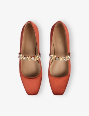 Lk Bennett Womens Nat-tea Amber Flower Trim Satin Flats Eur 37 / 4 Uk In Brown