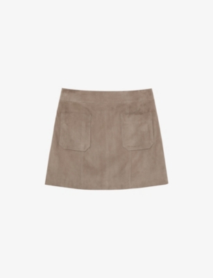 Reiss Womens Neutral Vida Patch-pocket Suede Mini Skirt