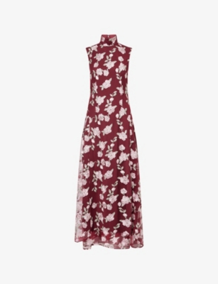 Rotate Birger Christensen Womens Asyna Floral-embroidered Mesh Maxi Dress Zinfandel In Multi