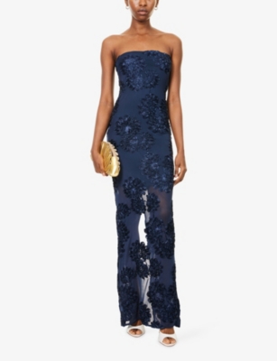ROTATE BIRGER CHRISTENSEN: Albertina 3D Floral-Applique Mesh Maxi Dress