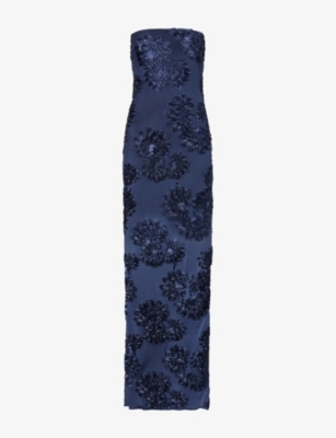 ROTATE BIRGER CHRISTENSEN: Albertina 3D Floral-Applique Mesh Maxi Dress