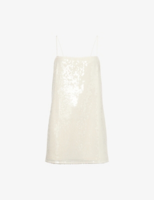 Rotate Birger Christensen Rotate Ivory Paillette-embellished Dress With Straight Neckline In White