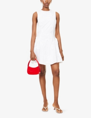 Rotate Birger Christensen Womens Bright White Selda Floral-applique Cotton-poplin Mini Dress In White