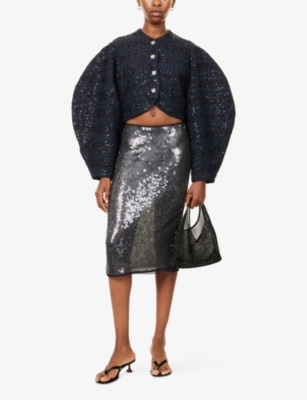 Rotate Birger Christensen Womens Navy Vinetta Sequin-embellished Woven Jacket In Blue