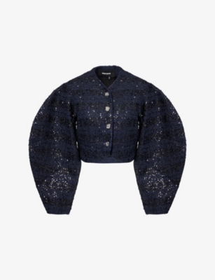 Rotate Birger Christensen Womens Navy Vinetta Sequin-embellished Woven Jacket In Blue