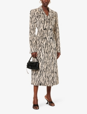 Rotate Birger Christensen Womens Egret Comb Printed Double-breasted Cotton-blend Coat In Multi