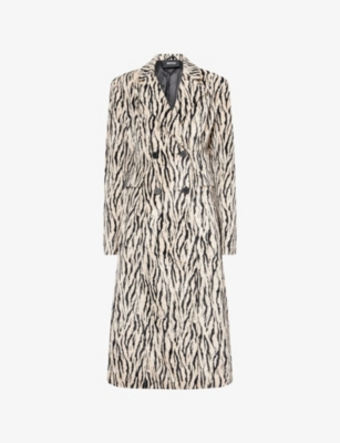 Rotate Birger Christensen Womens Egret Comb Printed Double-breasted Cotton-blend Coat In Multi