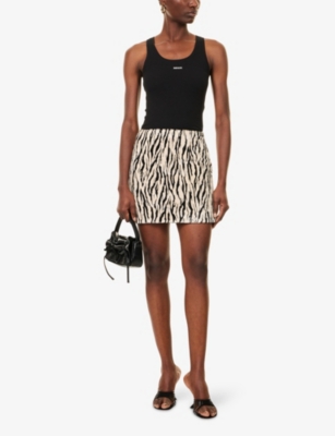 Rotate Birger Christensen Womens Egret Comb Printed Faux-fur Cotton-blend Mini Skirt In Multi