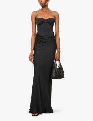 Rotate Birger Christensen Rotate Strapless Black Evening Dress With Fitted Bodice And Flowing Skirt In Black