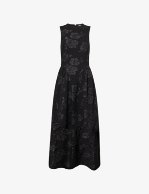 Rotate Birger Christensen Womens Lori Floral-embroidered Woven Midi Dress Black In Black