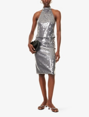 Rotate Birger Christensen Rotate Halter Neck Top With Sequin Embellishments