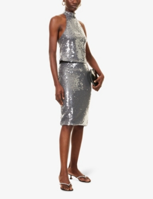Rotate Birger Christensen Sequined Mesh Midi Skirt