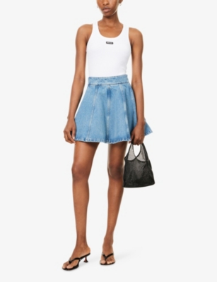 Rotate Birger Christensen Womens Flared Denim Mini Skirt Vintage Blue In Blue