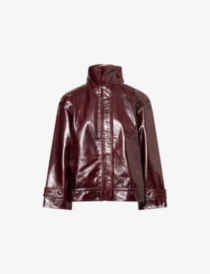 Rotate Birger Christensen Womens Zinfandel Kamala Oversized Leather Jacket In Burgundy