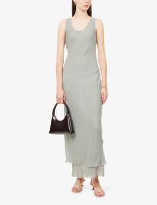 Rotate Birger Christensen Womens Mirage Gray Emmisa Asymmetric Woven Maxi Dress In Green