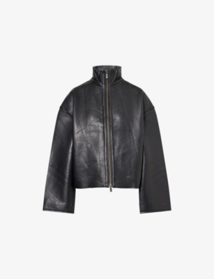 Rotate Birger Christensen Womens Black Mimu Core Boxy-fit Leather Jacket