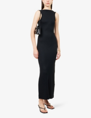 Rotate Birger Christensen Womens Anthracite Lisbeth Scoop-neck Stretch-woven Maxi Dress In Black