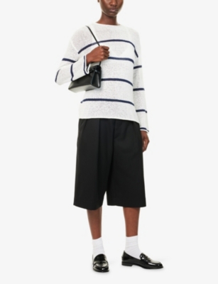 Rails Womens Navy White Stripe Evangeline Striped Knitted Jumper In White