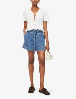 Rails Womens Classic Blue Foster Paper Bag-waist Denim Shorts In Blue
