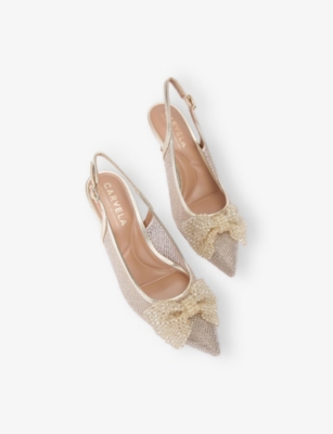 Carvela Womens Gold Chiara Bow Woven Slingback Courts Eur 40 / 7 Uk In Neutral