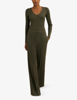 Reiss Womens Khaki  X Atelier Soliel Wide-leg Crepe Trousers In Brown