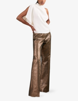 Reiss Womens Gold Sienna Flare Metallic Woven Trousers In Gold