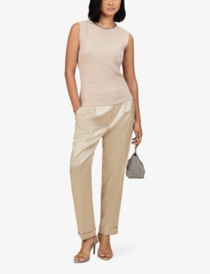 Reiss Womens Neutral Celia Tapered-fit Satin Trousers In Neutral