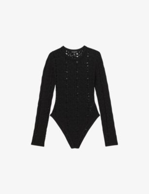 Reiss Womens Black  X Atelier Frances Lace Bodysuit