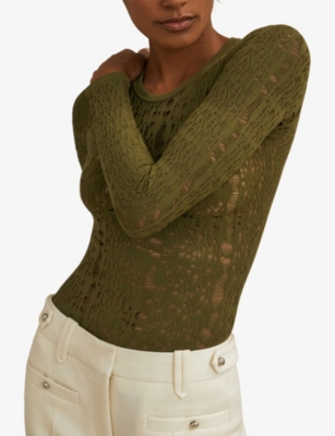 Reiss Womens Green  X Atelier Frances Lace Bodysuit In Green