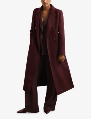 Reiss Womens Burgundy Brogan Double-breasted Wool-blend Coat In Burgundy