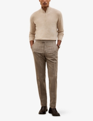 Reiss Mens Oatmeal Melange  X Atelier Royal Half-zip Cashmere Jumper Xl In Brown