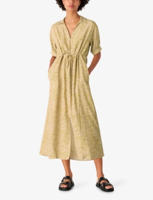WHISTLES: Tiger-Print Tie-Waist Woven Midi Dress
