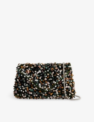 Dries Van Noten Womens Olive Beaded Envelope Woven Clutch Bag In Green