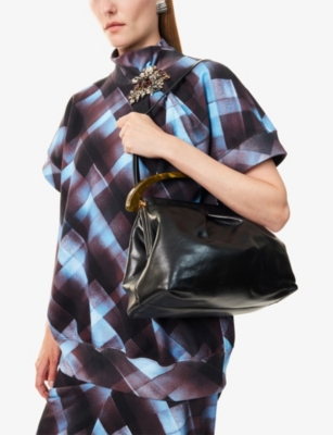 DRIES VAN NOTEN: Pleated Leather Top Handle Bag