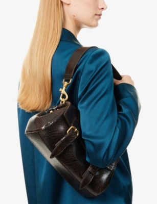 Dries Van Noten Womens Dark Brown Snake-effect Leather Satchel In Brown
