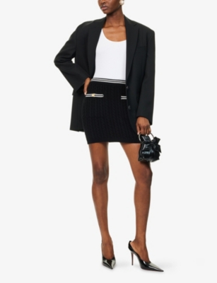 Alessandra Rich Womens Black Cable-knit Slim-fit Cotton Mini Skirt
