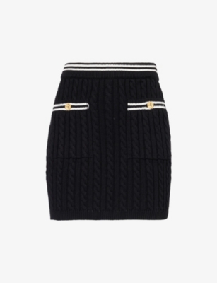 Alessandra Rich Womens Black Cable-knit Slim-fit Cotton Mini Skirt