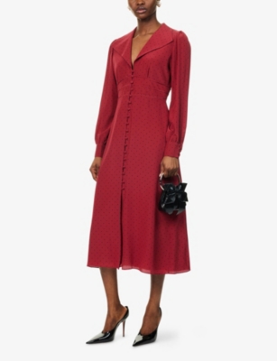 Alessandra Rich Womens Polka-dot Puffed-sleeves Silk Midi Dress Bordeaux Black