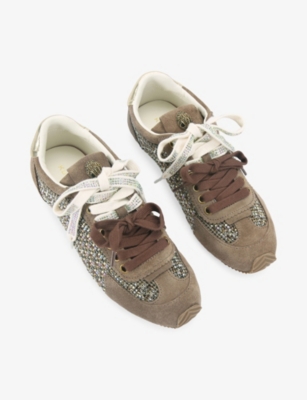 Kurt Geiger Islington Crystal-embellished Suede Sneakers In Neutral